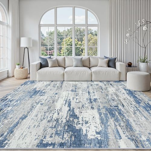 8x10 Area Rugs for Living Room Large Washable Abstract Rug Grey/Blue