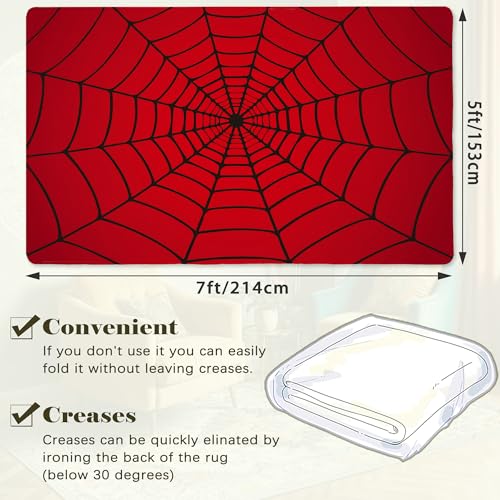 Red Spider Web Area Rug, 5x7 Indoor Area Rugs Washable Rugs for Living Room Carpet, Farmhouse Non Slip Carpet for for Bedroom Laundry Room Kitchen Non Slip Soft Low-Pile