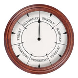 Day of The Week Clock 14Inch Retirement Wall Clock with Wood Frame Day Wall Clock for Men Women (Dark Reddish Brown)