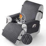 TAOCOCO 100% Waterproof Recliner Chair Covers, Non Slip Recliner Covers that Stay in Place, One-Piece Washable Reclining Chair Cover with Elastic Straps, Black Grey, Fits 22" Seat Width