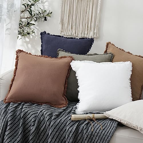 Foindtower Decorative Linen Fringe Throw Pillow Covers 22×22 Inch,Rust