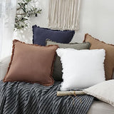 Foindtower Decorative Linen Fringe Throw Pillow Covers 22×22 Inch,Rust