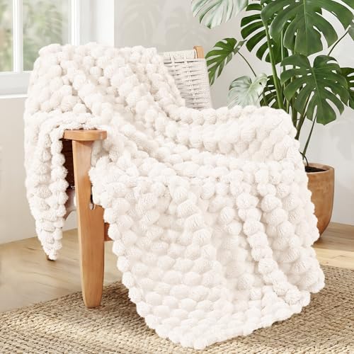 Whale Flotilla Fleece Throw Blanket for Couch or Bed, Luxury Super Soft Lightweight Summer Blanket, 3D Jacquard Cozy Fluffy Plush Decorative Sofa Chair Blanket for Mom Dad, 50x60 Inch, Ivory