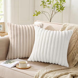 Faux Fur Decorative Throw Pillow Covers 26x26 Set of 2, White