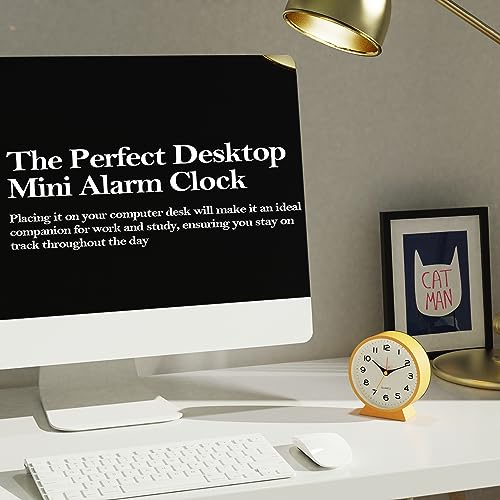 AYRELY® 4.5" Analog Alarm Clock,Small Retro Desk Clock Battery Operated,Slient Metal Table Clock with Light for Living Room Decor,Bedroom,Bedside,Shelf (Orange-Yellow)