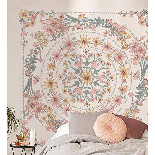 Simpkeely Mandala Floral Medallion Tapestry, Sketched Flower Plant Boho Wall Hanging, Bohemian Tapestries for Bedroom Living Room Dorm Home Décor 59.1 x 80 Inches (RosyBrown)