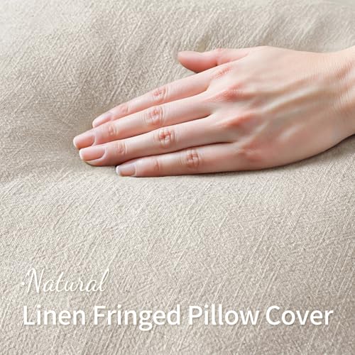 MIULEE Decorative Throw Pillow Covers Neutral Linen Fringe Throw Pillows Set of 2 Natural Beige Boho Farmhouse Cushion Covers with Tassels for Couch Sofa Bed Spring Home Decor 20x20 Inch