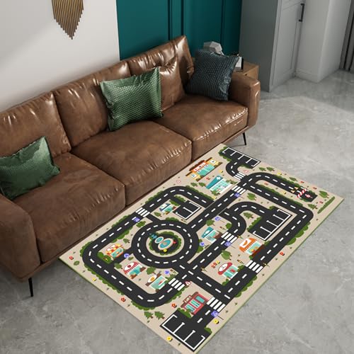 Analog ABC Kids Rug Playroom Car Play Mat City Life Road Rug for Cars Fun City Map for Carpet for Bedroom Boys (31 * 47 inches, Evening City)