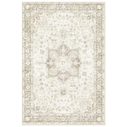 LIVELYGLOW 6x9 Retro Vintage Area Rug, Non-Slip Carpet, Beige Vintage