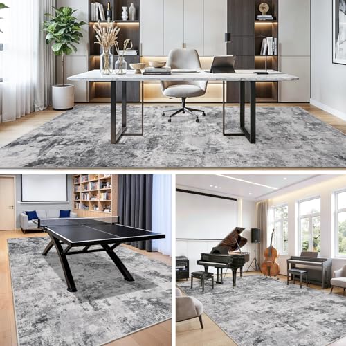 Living Room Rug 7x10 Abstract: Non Slip Washable Area Rugs Black Grey
