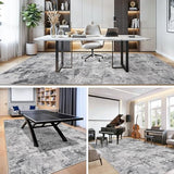 Living Room Rug 7x10 Abstract: Non Slip Washable Area Rugs Black Grey