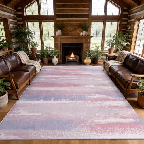 9x12 Area Rugs for Living Room, Pink Modern Abstract Rugs