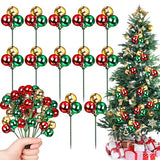 Syhood 12 Set 7.9 Inch Christmas Ball Picks and Sprays Shatterproof Xmas Red Green Gold Ball Ornaments on Wired Picks for Christmas Tree Vase Wreath Stairs Garland Decoration Supplies