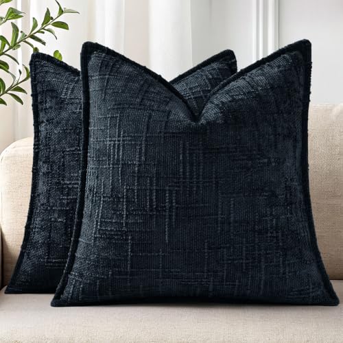 decorUhome Chenille Throw Pillow Covers 20x20 Set of 2, Midnight Blue