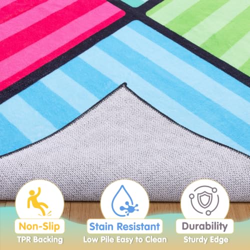 WISH TREE Color Striped Non Slip Washable 12 Seats Classroom Rug with Rubber Backing, Low Pile Kids Carpet for Preschool Kindergarten Elementary Playroom, 6x9 Feet