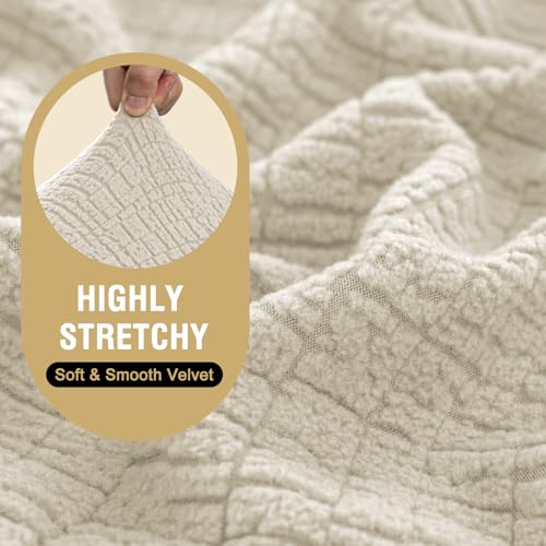 H.VERSAILTEX Super Stretch Individual Jacquard Couch Cushion Covers Furniture Protector Spandex Anti-Slip Soft Thickened Slipcovers Easy Install, (1 PC, Large Sofa Seat Couch Cover, Ivory)