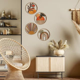 Qunclay 4 Pcs Boho Wall Art Bohemian Wooden Round Circle Wall Decor Hollow out Hanging Farmhouse Aesthetic for Bedroom Living Room Bathroom Bedroom Bathroom Patio Apartment Gift 10 Inch(Stylish)