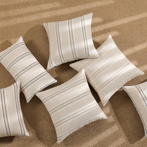 Hckot Throw Pillow Covers 20x20 Set of 2 Striped Pillow Covers Textured Linen Decorative Pillows Square Cushion Covers for Sofa Couch Bed Living Room Farmhouse Decor, Grey