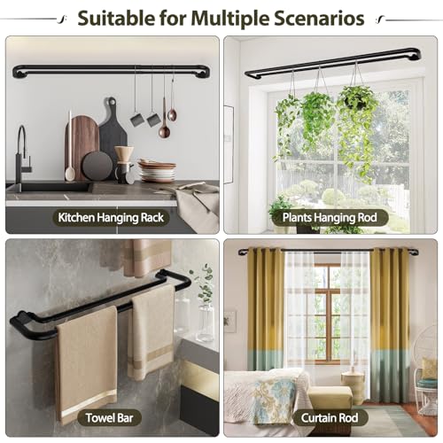 Double Curtain Rods 32 to 58 Inches, HOTOZON Blackout Double Curtain Rods for Windows 20 to 54 Inches (1.6-4.5 ft), 6/8 Inches Wrap Around Room Darkening Telescoping Drapery Rod, Black