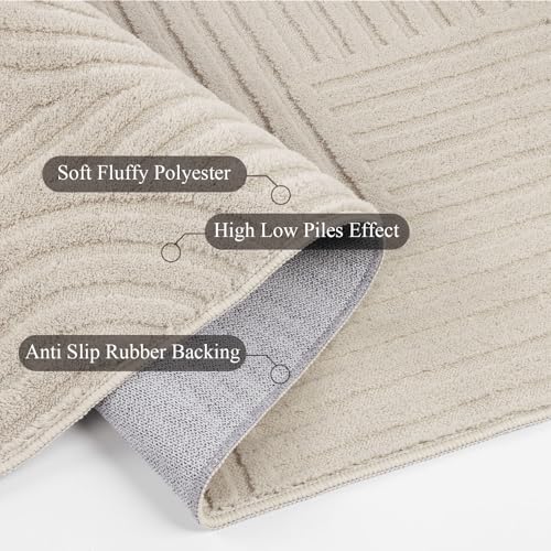SHACOS Soft Cozy Fluffy Arch Pattern High-Low Pile Area Rugs 6'x9' Large Non Slip Washable Modern Geometric Rug Scandinavian Minimalist Carpet for Living Room Bedroom Dining Room, Beige