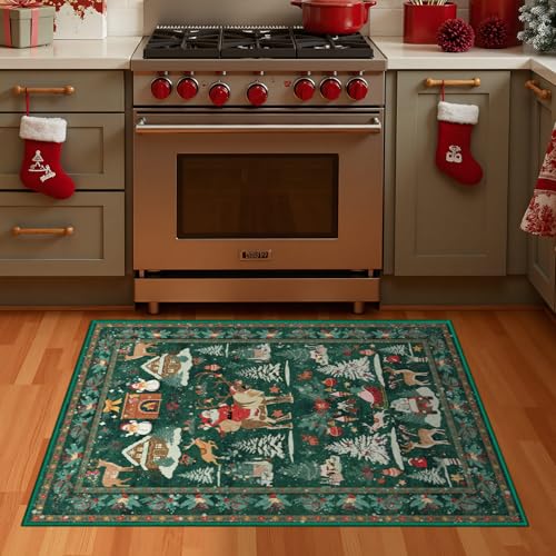 Christmas Rug 2x3 Small Entryway Kitchen Bathroom Rugs, Green