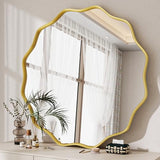 Round Wavy Mirror, 30 Inch Metal Frame Circle Mirror, Round Wall Mounted for Entryway, Bathroom, Vanity, Living Room, Gold