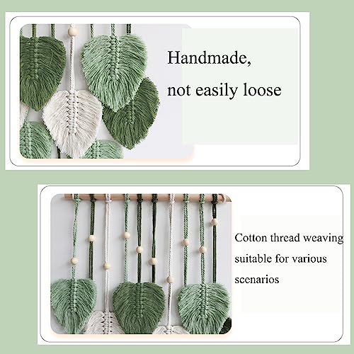MSFENG Wall Hanging Decor Leaves Tapestry Boho Wall Decor Woven Feather Handmade Yarn Tassels Woven Wall Art Decorations for Nursery, Bedroom, Living Room, Apartment Home Backdrop (LightGreen)