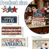 4th of July Table Decorations Patriotic Memorial Day Tiered Tray Decor Wooden Star Block Signs Independence Farmhouse 250th July Fouth Centerpiece for Tables Wooden Sign for Home Decor