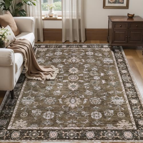 Tangsoo 3x5 Washable Rug,Vintage Brown Floral Throw Entryway Rugs Non Slip