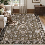 Tangsoo 3x5 Washable Rug,Vintage Brown Floral Throw Entryway Rugs Non Slip
