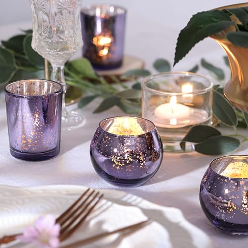 12 Pcs Assorsted Purple Votive Candle Holders for Tea Lights & Votives, Mercury Glass Candle Holder