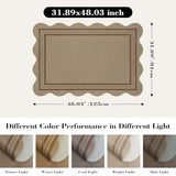 Easy Jute Front Door Mat, 2.6x4 Washable Entryway Rug Non Slip Small Kitchen Rug, Farmhouse Low Pile Floor Scalloped Rugs for Bathroom Porch Doorway