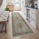 Washable 2x6 Runner Rug, Blue Vintage Floral Non-Slip for Hallway, Kitchen