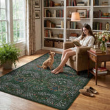Lahome Dark Green Rugs 5x7, Soft Washable Rugs for Bedroom Reading Corner, Boho Non Slip Low Pile Forest Stain Resistance Floral Carpet for Living Room Office Giverny, Dark Green