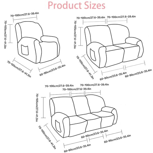 6 Pieces Oversized Recliner Chair Covers Geometric Jacquard Plush Slipcovers Sofa Covers Soft Fuzzy Fluffy Anti-Slip Furniture Protector for Kids Elastic Bottom (Gray, Oversized Recliner Loveseat)