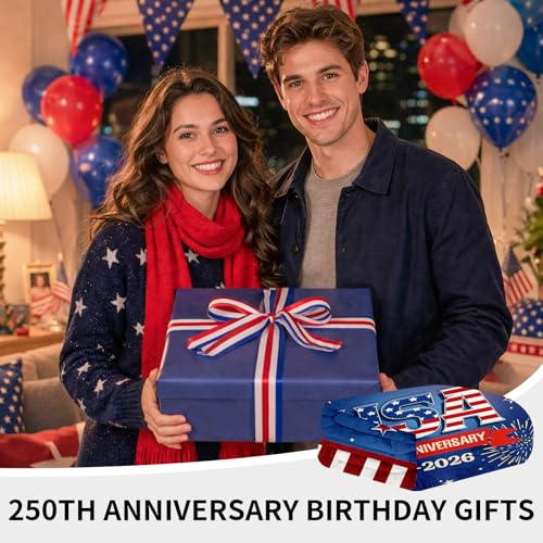 American 250th Birthday Decoration Throw Blanket, 250th Anniversary USA Birthday Blanket, Soft Flannel American 1776-2026 Blankets Gfit for Couch Bed National Holiday 60" x 50"