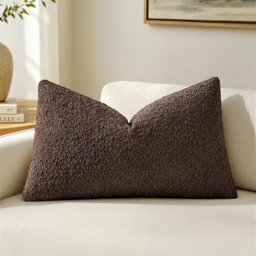 MIULEE Textured Boucle Lumbar Pillow Cover for Bed 12x20 Cocoa Brown