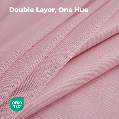 100% Blackout Curtains for Bedroom, Double Layer Pink Curtains, Black Out Curtain 84 inch Long with Sheer Overlay for Living Room, Room Darkening Window Drapes with Grommet, 52" W x 84" L