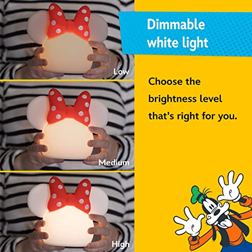 Disney Minnie Mouse Squishy Light, Color Changing, Night Light for Kids, USB Lamp, Battery Operated, Dimmable, Ideal for Bedroom, Playroom, Living Room, and More, 66945