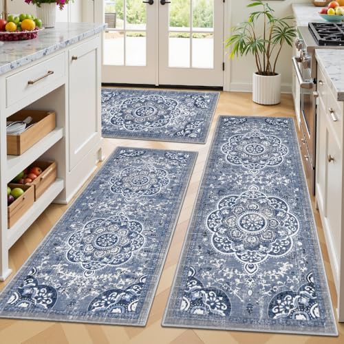 Kitchen Rugs Set 3 Piece, Non Slip Washable Kitchen Mats for Floor