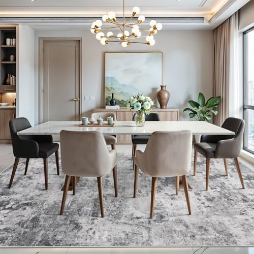 Living Room Rug 7x10 Abstract: Non Slip Washable Area Rugs Black Grey