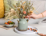 Quoowiit Ceramic Rustic Farmhouse Vase, Distressed Decorative Flower Vases for Home Decor, Ideal Shelf Decor, Green Boho Vase for Living Room Bedroom Kitchen Office Centerpiece Table Decorations