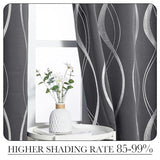 NICETOWN Grey Blackout Striped Pattern Curtains for Living Room 84 inch Long 2 Panels Set, Noise Reducing Thermal Insulated Wave Line Foil Print Bedroom Drapes for Patio Sliding Glass Door (52 x 84)