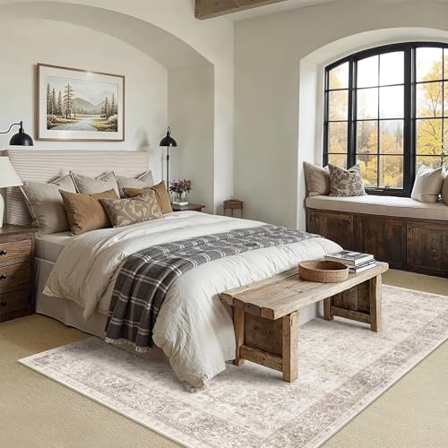 6x9 Neutral Rug for Living Room Vintage Distressed Bedroom Rug