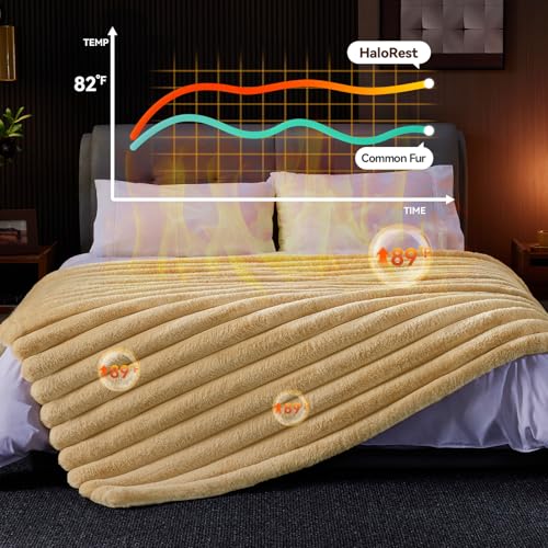 Faux Fur Throw Blanket, Thick 1000GSM Fluffy Cozy Throw Blankets for Bed, Luxury Plush Striped Warm Soft Blanket for Couch LivingRoom Home Decor & Gifts(50"x 70", Beige)