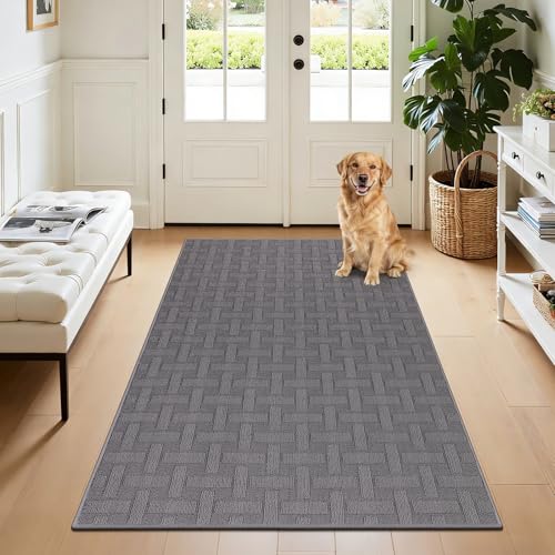 Indoor Door Mat 3x5ft, Absorbent Muddy Mats for Dogs, Low-Profile Entrance Large Welcome Mat with Non-Slip Rubber Backing, Washable Runner Carpet for Hallway,Entryway,Kitchen (Grey)