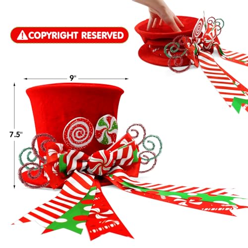 Christmas Candy Canes Tree Topper Red Hat with Peppermint Bows Ornament Winter Lollipop Holiday Home Decoration Xmas Festive Gift Ideas Supplies