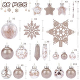 SHareconn 86PCS Christmas Tree Ornaments Clear Set,Shatterproof and Clear Plastic Baubles for Xmas Tree Decor, Holiday Wedding Party Decoration,Champagne