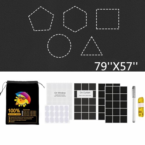 Portable Blackout Window Cover, Upgraded 79"x57" Blackout Curtains No Drill Cuttable DIY Self-Adhesive Hook Loop Tapes, Travel Reusable Blinds/Shades for Bedroom 2m