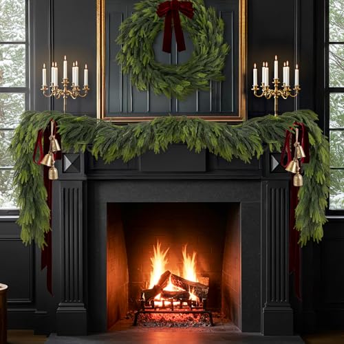 N&T NIETING 9FT Christmas Norfolk Pine Garland Real Touch Pine Artificial Garlands Faux Greenery Garland Winter Christmas Garland for Table Mantle Fireplace Indoor Outdoor Xmas Decorations (1 Pcs)